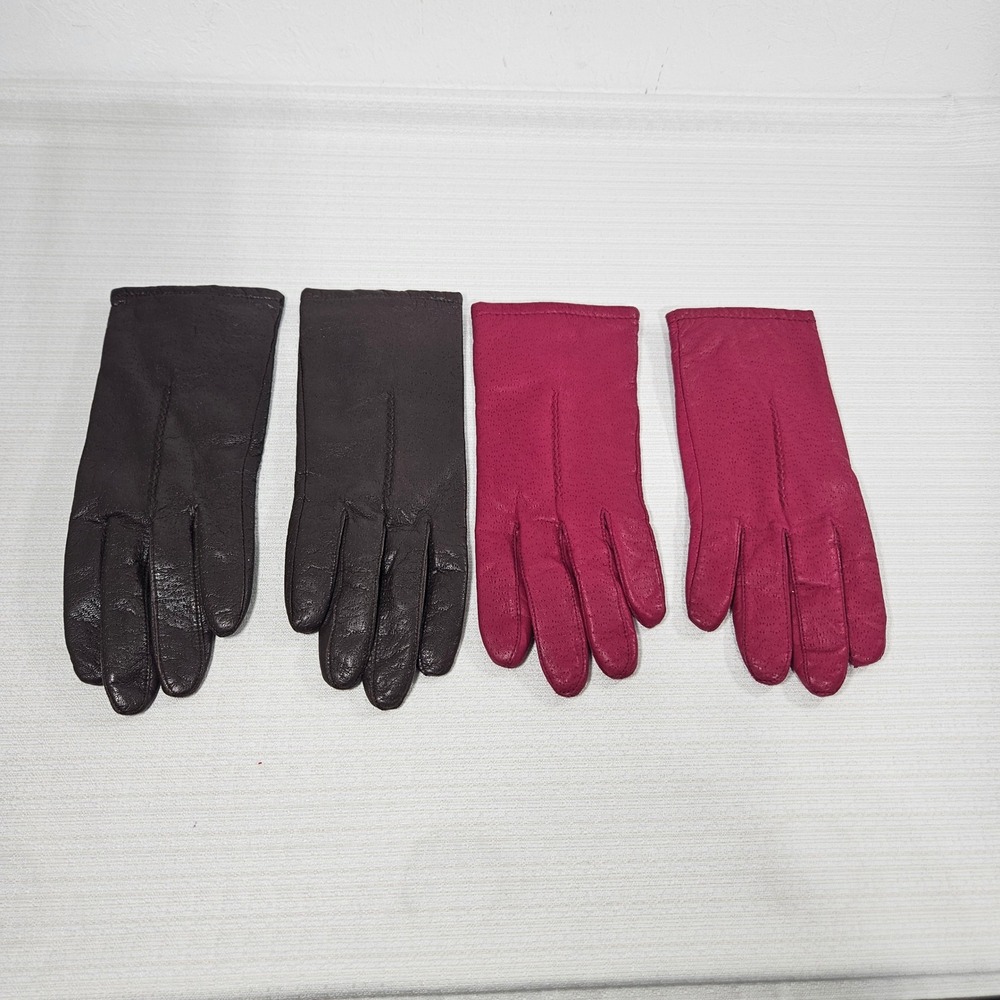 Fownes Womens Leather Gloves Bundle Brown Magenta Size 7 7.5 Vintage 2 Pairs